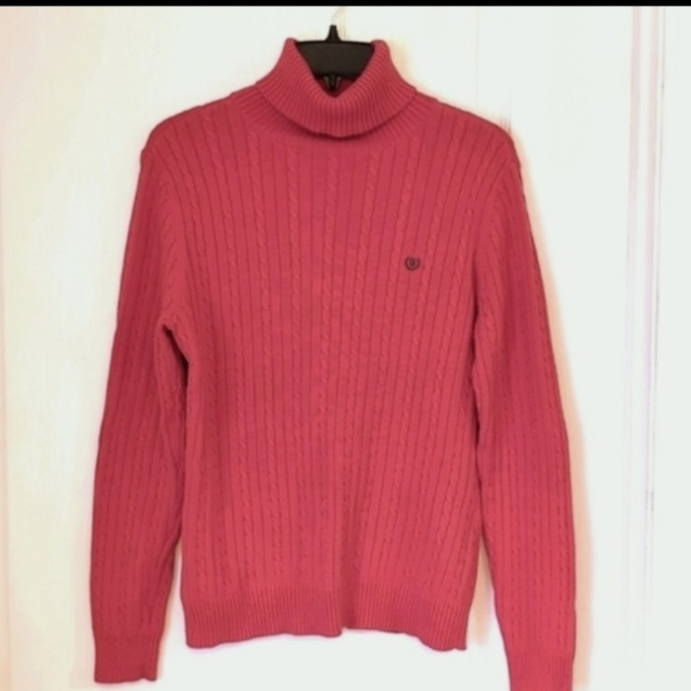 IZOD  Red Cable Knit Turtle Neck Sweater. Size Large